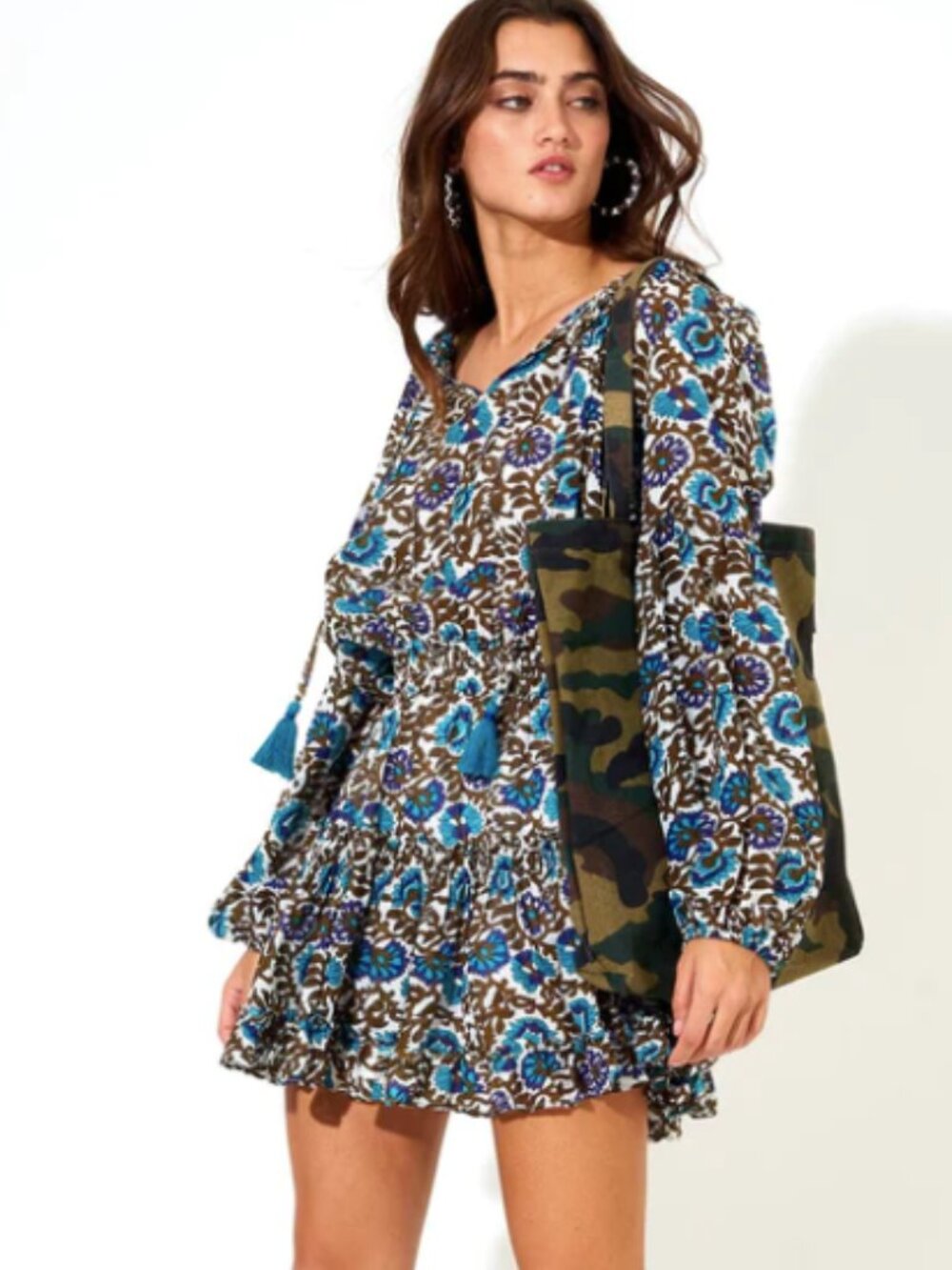 Oliphant Teal and Olive Floral Mini Dress